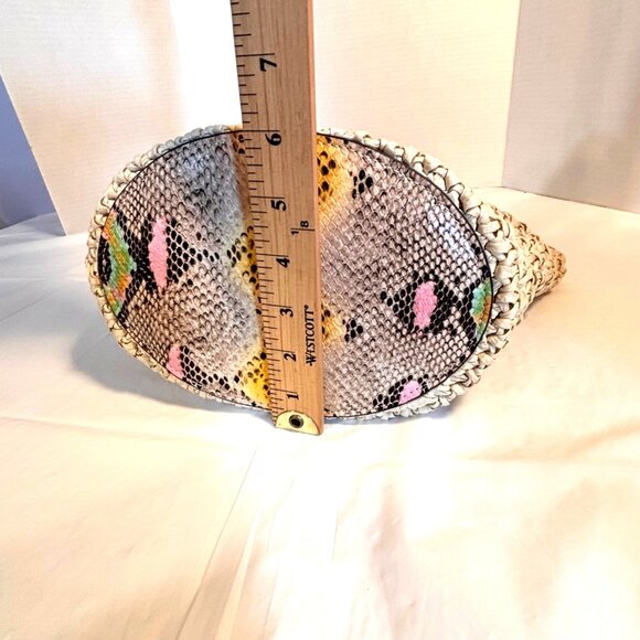 Vince Camuto Lena Straw Tote Bag‎ Faux Snakeskin Duo Handles Boho Chic Beachy - Picture 12 of 12